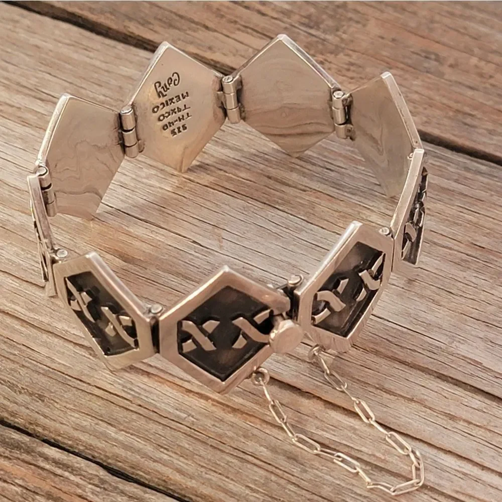 Sterling Silver Victoria Cony Taxco Mexico Assymetrical Polygon Bracelet